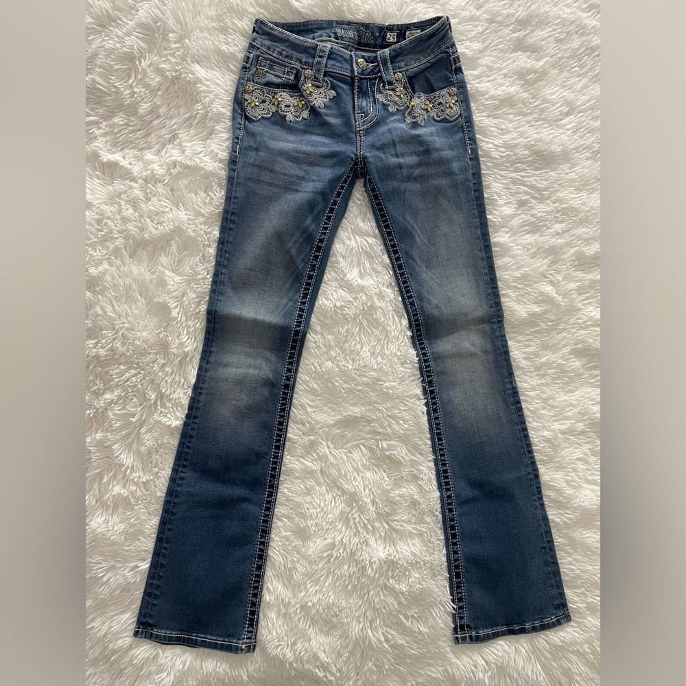 Miss Me Blue Flare Jeans with Embroidery